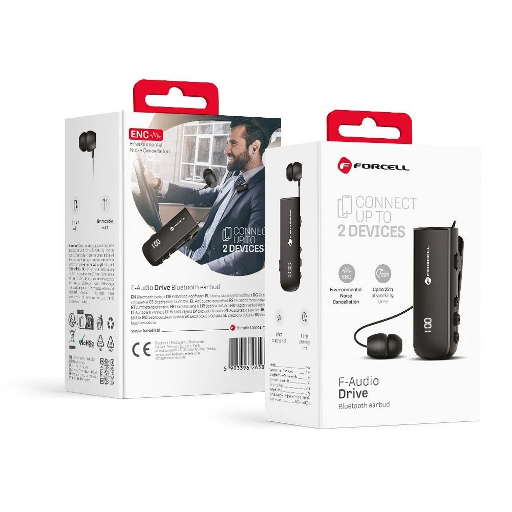 Forcell F-Audio Drive Bluetooth Ακουστικό Πέτου με Αντοχή στον Ιδρώτα Μαύρο